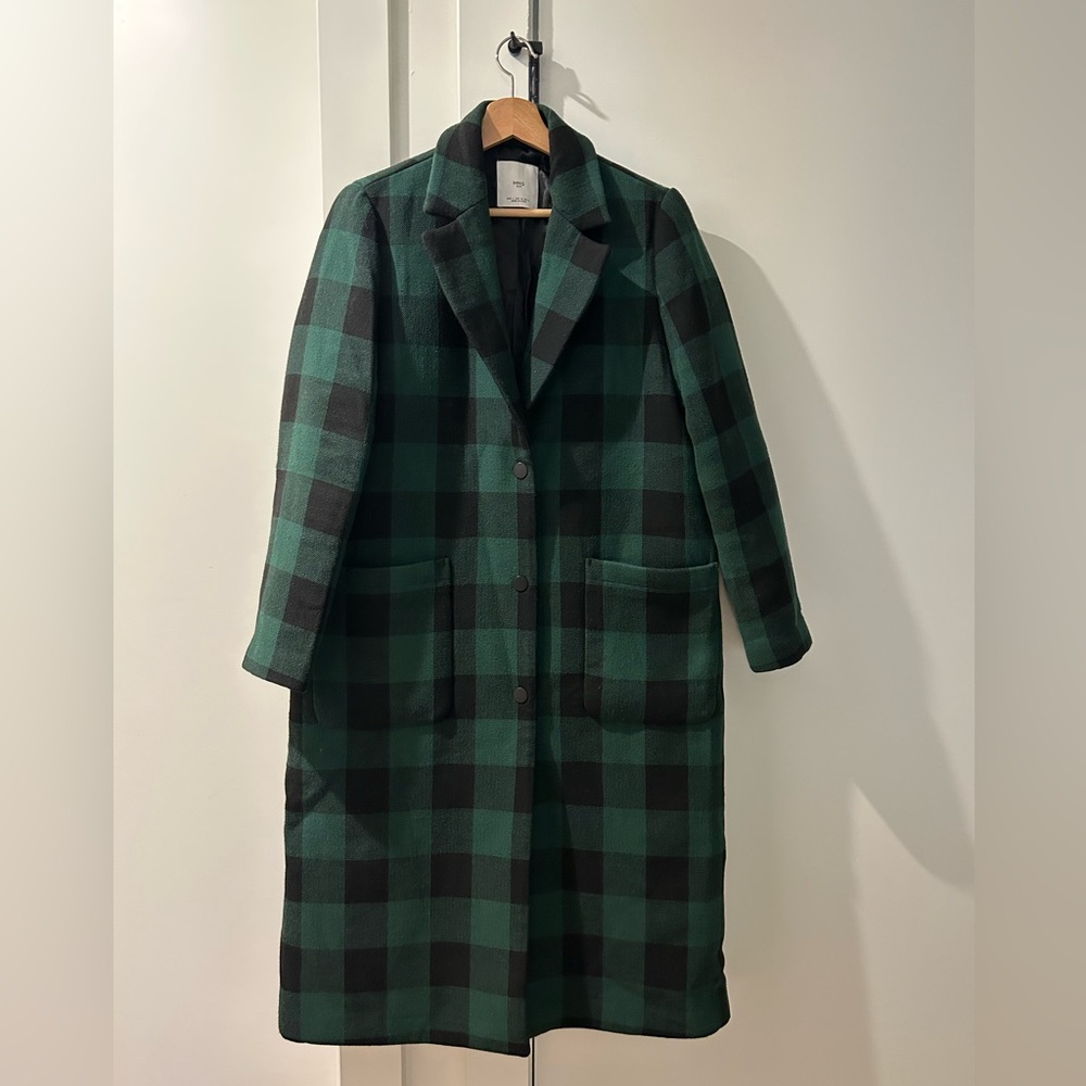 MANGO Green and Black Checkered Coat